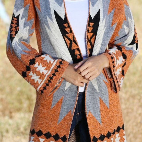 New Tribal Boho Aztec Western Cardigan Sweater - Picture 6 of 11